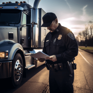 a police officer writing a police report after semi truck accident