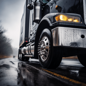 close up image of a semi truck's tires