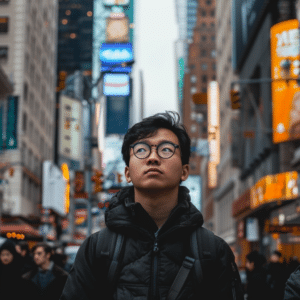 Asian man in city