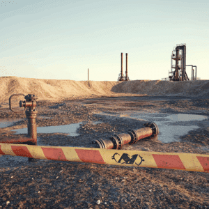 Damaged equipment at an accident in an oil field