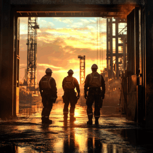 workers at the entrance to oil rig site