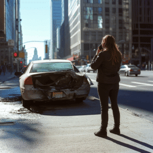 Driver calling the insurance company after an accident