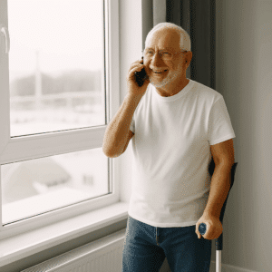 Man reacting after winning a big settlement for a truck accident