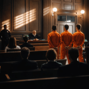 Court hearing a case involving multiple defendants