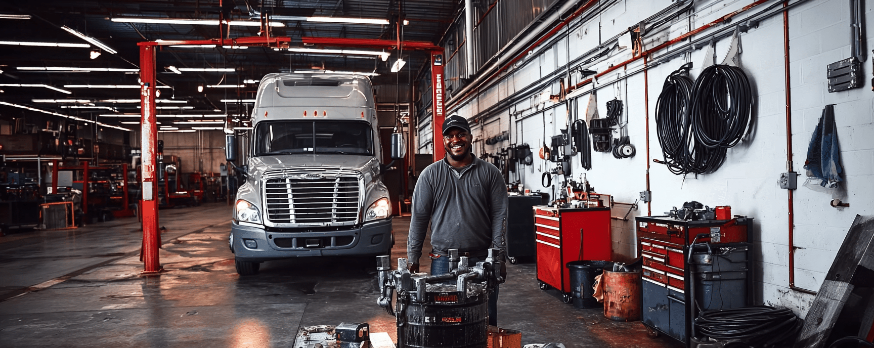 A truck repair shop in a Houston trucking company