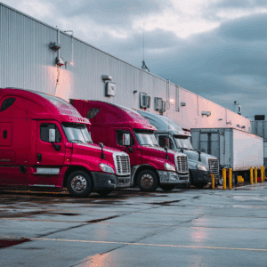 commercial semi-trucks outside the warehouse