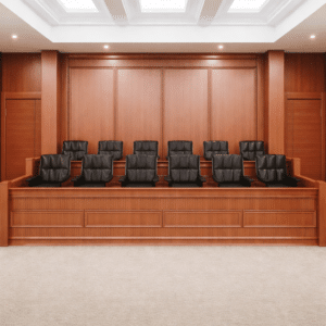jury box in a courtroom
